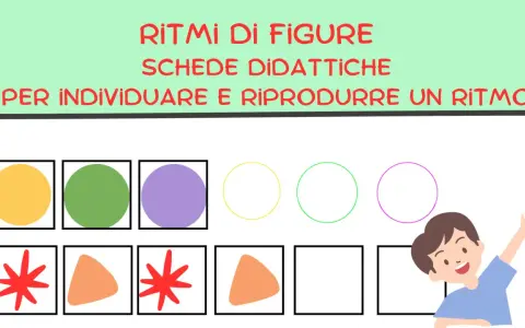 Schede didattiche per scuola infanzia: ritmi e sequenze con figure colorate e vuote. Obiettivi: individuare e riprodurre un ritmo.