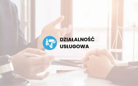 Dwie osoby przy stole, symbol malowania i napis "DZIAŁALNOŚĆ USŁUGOWA".