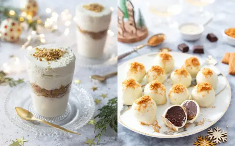 Délicieux dessert nouvel an facile : verrine crémeuse et truffes blanches au chocolat, parfaits pour les fêtes.