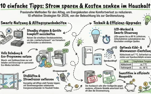 Tipps zum Stromsparen: Standby stoppen, Eco-Programme nutzen, LEDs einsetzen, Geräte optimieren. So senken Sie Ihren Stromverbrauch durchschnitt.
