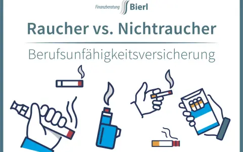 Raucher vs. Nichtraucher: Berufsunfähigkeitsversicherung. Illustrationen von Zigaretten, E-Zigaretten und Feuerzeugen.