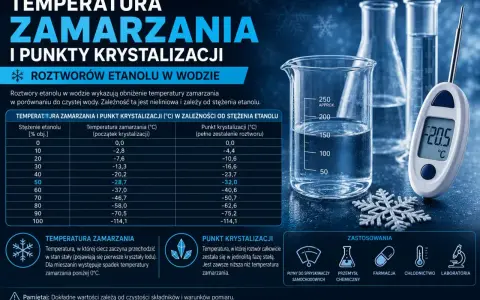 Tabela pokazuje, jak temperatura parowania alkoholu w roztworze z wodą zmienia się wraz ze stężeniem. Termometr pokazuje -20.5°C.