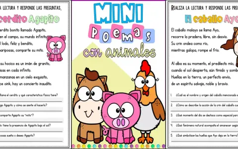 Fichas para comprensión lectora 2 primaria con poemas de un cerdito y un caballo, con preguntas para responder.