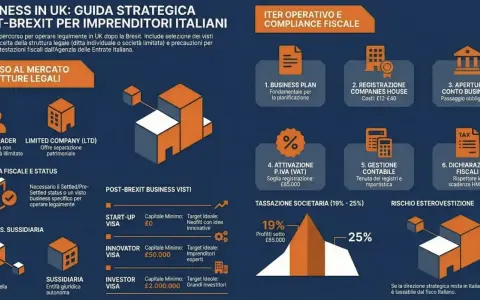 Guida strategica per imprenditori italiani che vogliono lavorare in Inghilterra post-Brexit. Include visti, strutture legali, fiscalità e compliance.