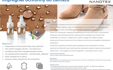 Impregnacja zamszu Nanotex chroni buty przed wodą, solą i plamami, zachowując ich wygląd i "oddychanie".