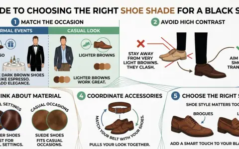 Guide to choosing brown shoes for a black suit. Dark brown shoes like espresso add elegance. Avoid very light browns.