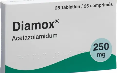 Förpackning med Diamox (acetazolamid) 250 mg tabletter. Läs bipacksedeln för information om eventuella diamox biverkningar.