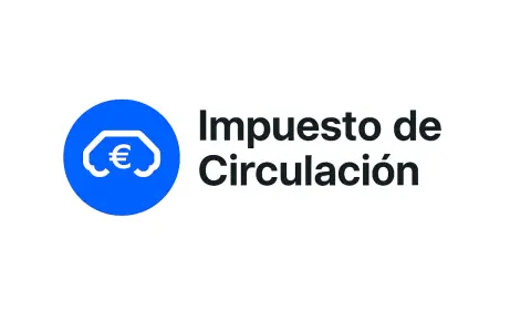 Logo con un círculo azul que contiene un coche estilizado con un símbolo de euro. A la derecha, el texto "Impuesto de Circulación".
