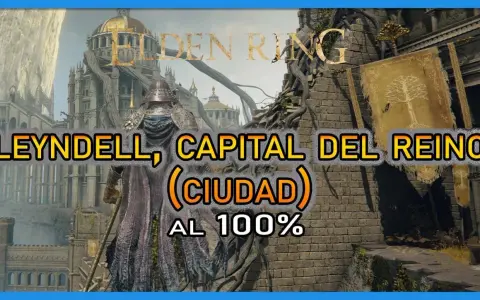 Un guerrero se alza ante Leyndell, Capital del Reino en Elden Ring. La ciudad, explorada al 100%, se revela majestuosa.