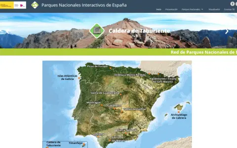 Mapa interactivo de los parques nacionales de España, mostrando la Caldera de Taburiente y otros destinos.