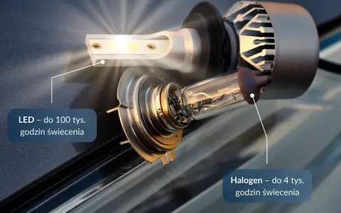 Porównanie żarówki LED i halogenowej. Halogen świeci do 4 tys. godzin, LED nawet do 100 tys.