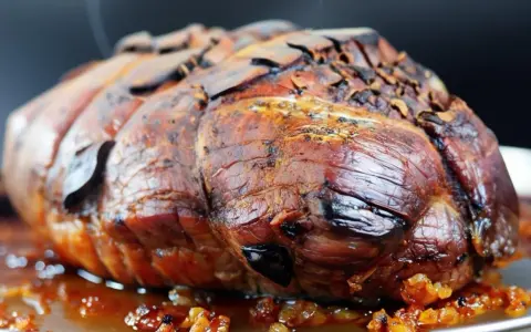 Un rôti de kintoa porc, doré et juteux, baignant dans sa sauce savoureuse. Un délice pour les papilles !