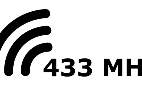 Svart symbol med tre vågformade linjer och texten "433 MHz".