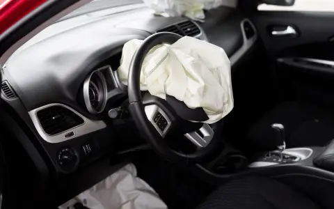 The driver's side airbag has deployed. This image raises the question: can airbags be replaced after an accident?