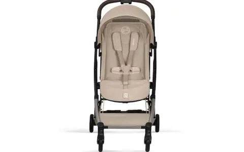 Elegancki, beżowy wózek Cybex Orfeo z pięciopunktowymi pasami bezpieczeństwa i wygodnym siedziskiem. Idealny na spacery.