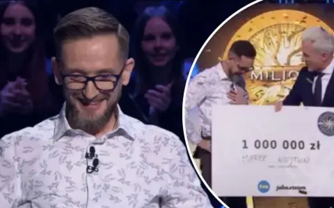 Marek Wojtun wygrał milion w Milionerach! Uśmiechnięty uczestnik odbiera czek z nagrodą.