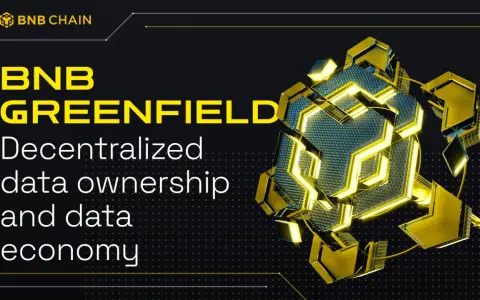BNB Greenfield: zrewolucjonizowana decentralizacja danych i gospodarka danymi. Abstrakcyjny, geometryczny obiekt w kolorach żółtym i niebieskim.