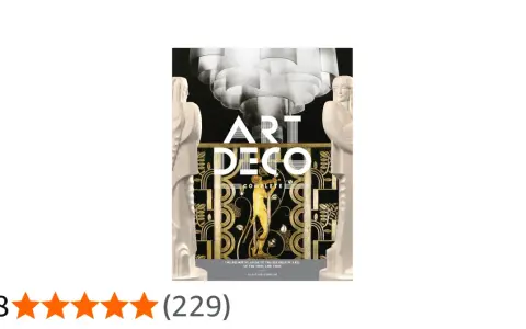 Portada de libro "Art Deco Complete" con figuras estilizadas y motivos dorados, evocando el glamour de la época.
