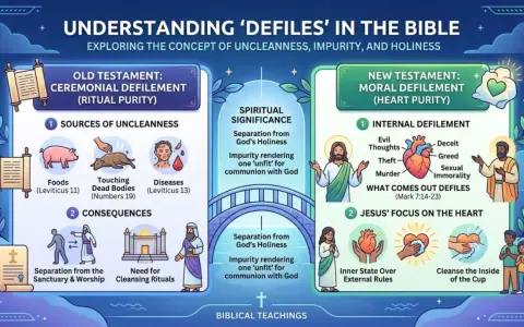 Biblical teachings on defilement: Old Testament ceremonial vs. New Testament moral defilement, showing sources and consequences.