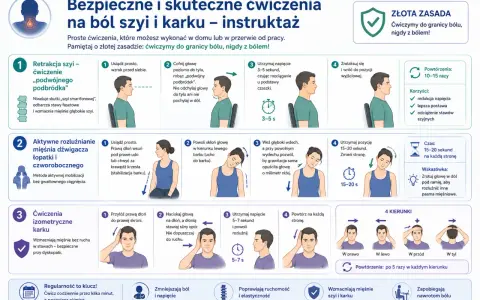 Ćwiczenia na ból szyi przy skręcaniu głowy: retrakcja, rozluźnianie mięśni, izometria. Pamiętaj: do granicy bólu, nigdy z bólem!