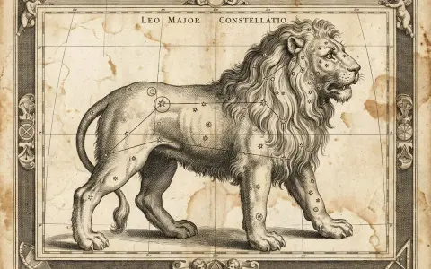 Lew Major Constellatio, z gwiazdami tworzącymi jego sylwetkę. Lew, jako znak zodiaku, symbolizuje ogień, siłę i odwagę.