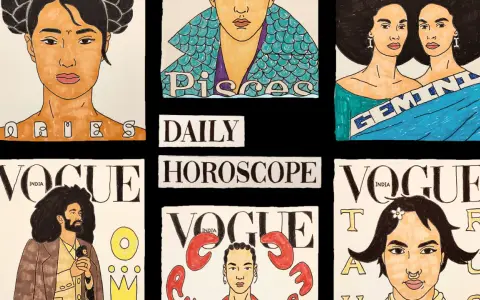 Ilustracje zodiakalnych okładek Vogue, w tym bliźniąt, z napisem "Daily Horoscope".