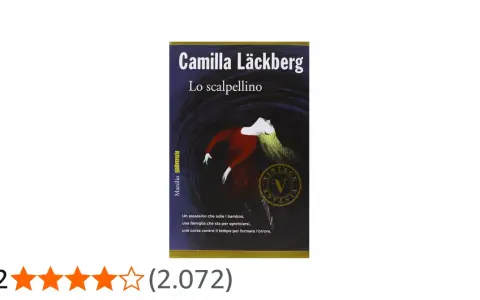 Copertina del libro "Lo scalpellino" di Camilla Läckberg, ultimo libro della serie, con un'illustrazione drammatica e la trama che promette suspense.