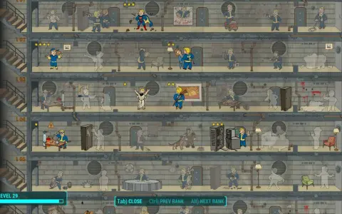 Habitantes de un refugio de Fallout 4, algunos con habilidades especiales, como un superhéroe y un santo.