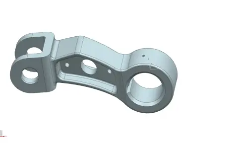 Element mechaniczny z otworami, przypominający przegub. Analiza CAE potwierdza jego wytrzymałość.