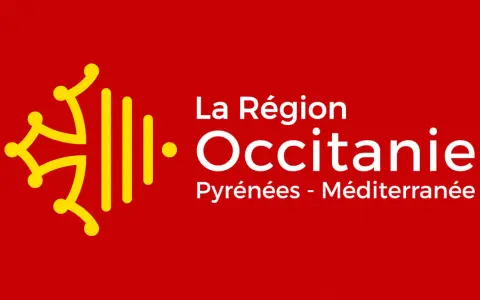 Le logo de la Région Occitanie, avec son emblème jaune sur fond rouge. Pensez à l'eco cheque Occitanie pour vos projets durables !