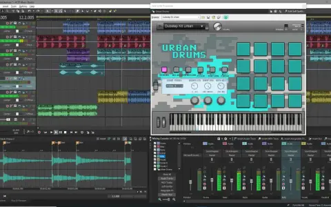 W programie Sonic Foundry ACID tworzę utwór z bębnami Urban Drums, basem i gitarą.