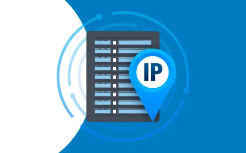 Ikona lokalizacji z napisem IP na tle serwerowni. Symbolizuje publiczny IP i dostęp do sieci.