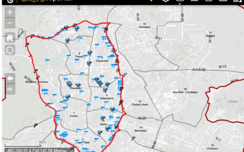 Mapa de Madrid con zonas de bajas emisiones marcadas en rojo. Se puede entrar a Madrid sin pegatina si no se accede a estas zonas.