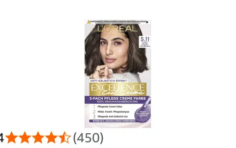 Opakowanie farby do włosów L'Oréal Paris Excellence Cool Creme z modelką i informacją o odcieniu 5.11.