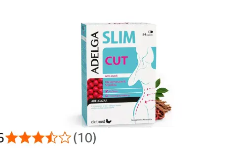 Caja de Adelga Slim Cut, un complemento alimenticio con glucomanano y espirulina para ayudar a adelgazar.