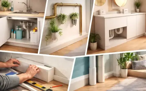 Installation d'un coffrage pour cacher les tuyaux disgracieux sous un lavabo et dans un coin de pièce.