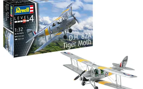 Revell Bausatz des D.H. 82A Tiger Moth Flugzeugs im Maßstab 1:32. Ein detailliertes Modell für Bastler.