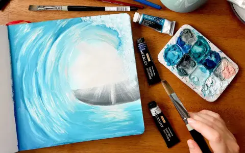 Peinture d'une vague en gouache, montrant la richesse de cette technique. La gouache, c'est quoi ? C'est une peinture opaque et mate.