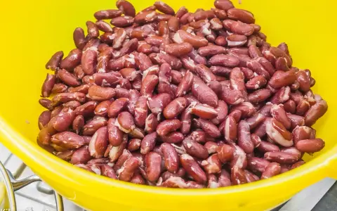 Gros plan sur des haricots rouges dans un bol jaune, prêts pour une délicieuse recette haricot rouge.