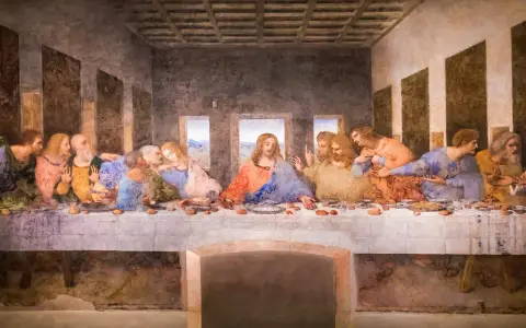 Leonardo da Vinci namalował obraz Ostatnia Wieczerza, przedstawiający Jezusa i apostołów przy stole.
