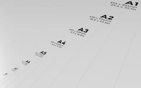 Tamaños de papel A1 a A8, mostrando la progresión de tamaño. El A0 es el más grande, el A8 el más pequeño.