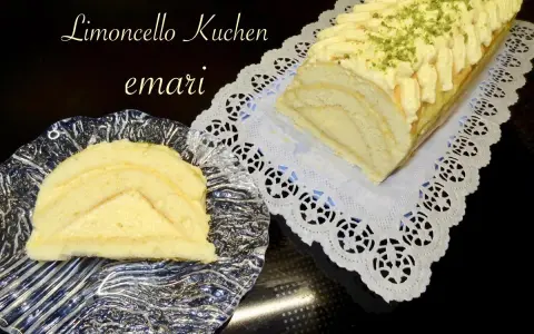 Limoncello Kuchen, eine süße Rolle mit cremiger Füllung, verziert mit Pistazien. Ein Genuss wie bei Schuhbeck.