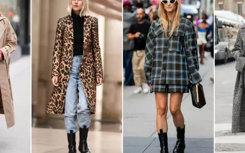 Mujeres con estilo: un abrigo de leopardo y jeans, un conjunto de cuadros con botas chelsea mujer outfit, y un abrigo gris.
