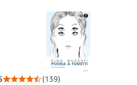 Copertina di "Poema a fumetti" di Dino Buzzati, con un volto femminile stilizzato e occhi multipli.
