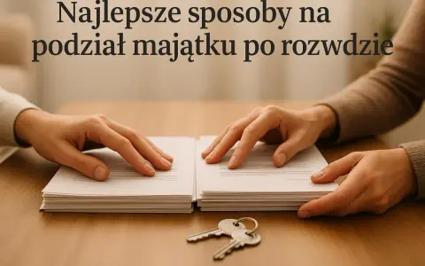 Dwie pary rąk nad stertami dokumentów i kluczykami. Temat: podział majątku po rozwodzie.