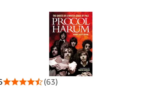 Okładka książki o zespole Procol Harum, z wizerunkiem członków grupy i tytułem "The Ghosts of a Whiter Shade of Pale".