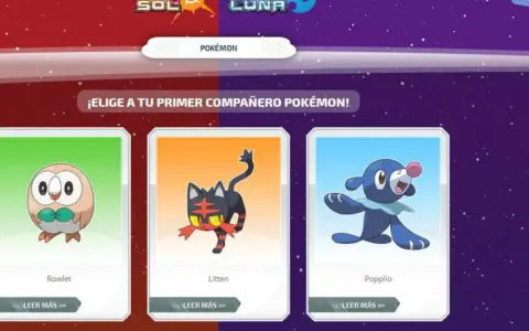 Elige a tu compañero Pokémon inicial: Rowlet, Litten o Popplio, en Pokémon Sol y Luna.