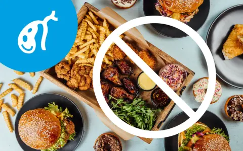 Symbol woreczka żółciowego i zakazane jedzenie typu fast food. Dieta dla woreczka żółciowego powinna unikać takich potraw.