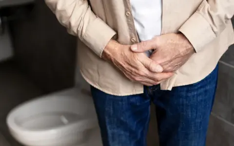 Mężczyzna trzyma się za podbrzusze, zastanawiając się, jakie badania na prostate są najlepsze.