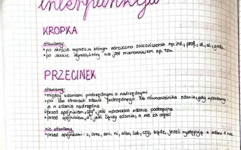 Notatki o interpunkcji: kropka po skrótach, przecinek robi różnicę między zdaniami i po niektórych spójnikach.